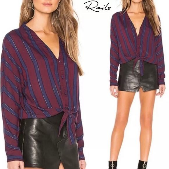 Rails Metallic Striped Button Front Top - Picture 2 of 9